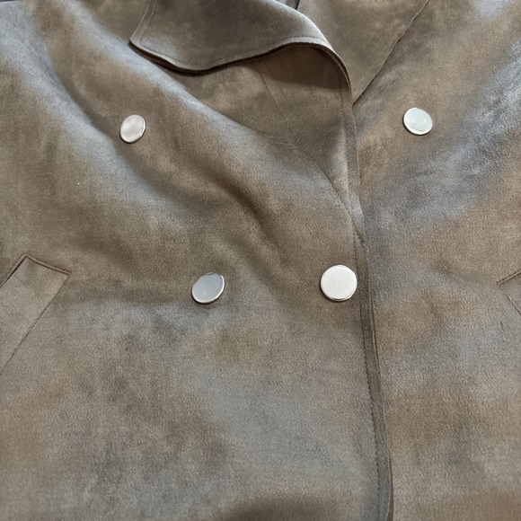 Hyfve Jacket Blazer Women's Sz S Faux Leather Suede olive Green Faux Fur Trim - Picture 13 of 15